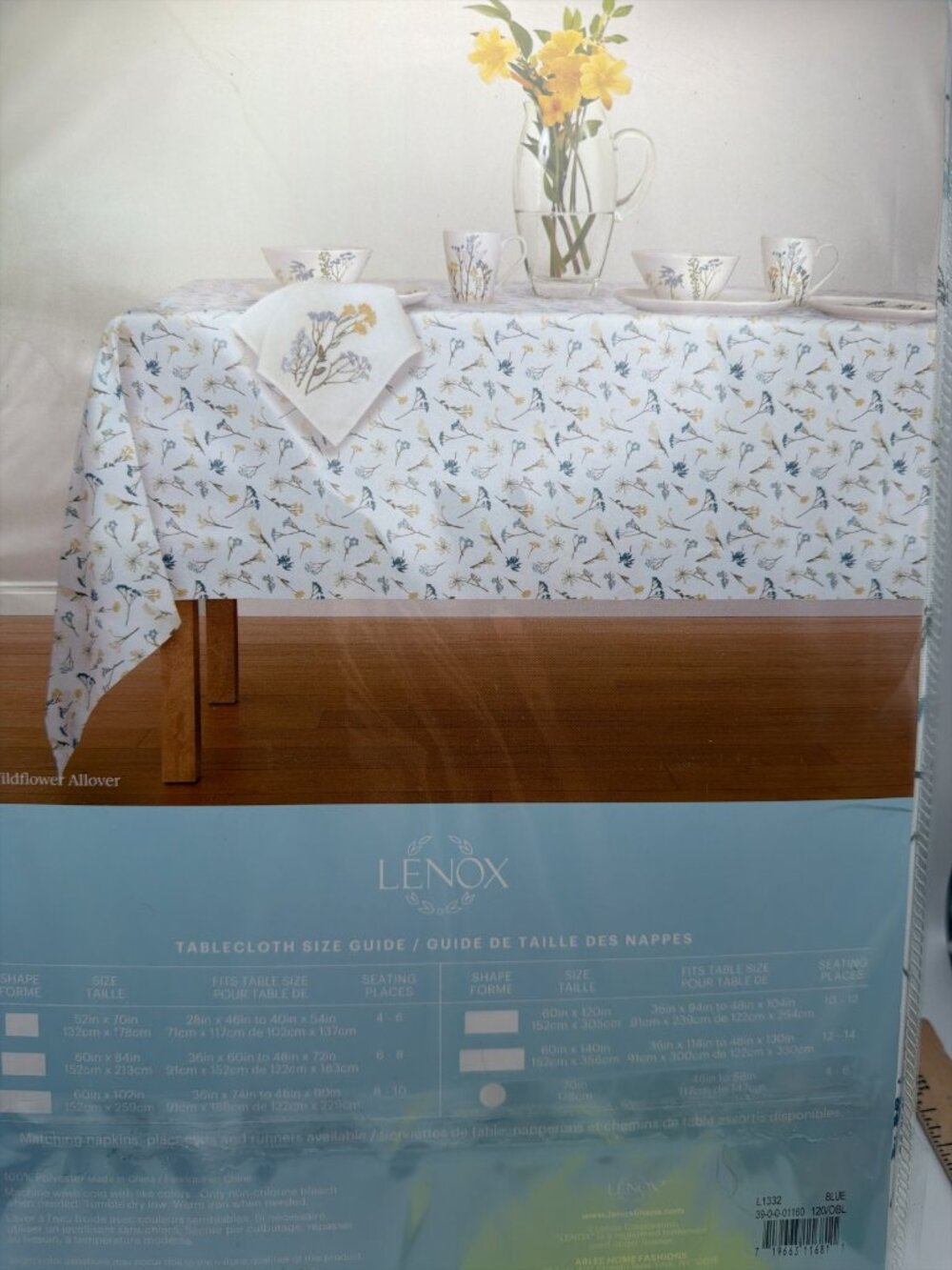 Lenox Wildflower All Over Rectangular Tablecloth 60"x120" Machine Washable NEW
